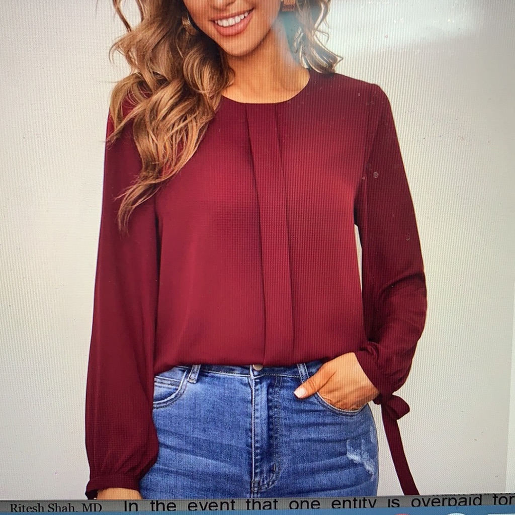Maroon Solid Tie Cuff Top